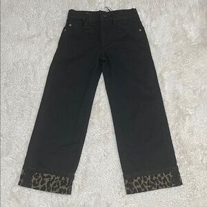 Zara kids Black Wide-Leg Pants with Leopard Cuffs